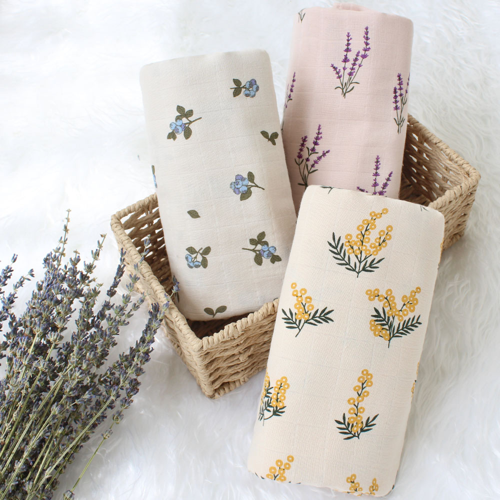 Coperta fasciatoio per neonato Coperte in mussola di cotone organico al 100% per neonato Coperta per la ricezione Swaddle Asciugamano da bagno in garza con stampa floreale