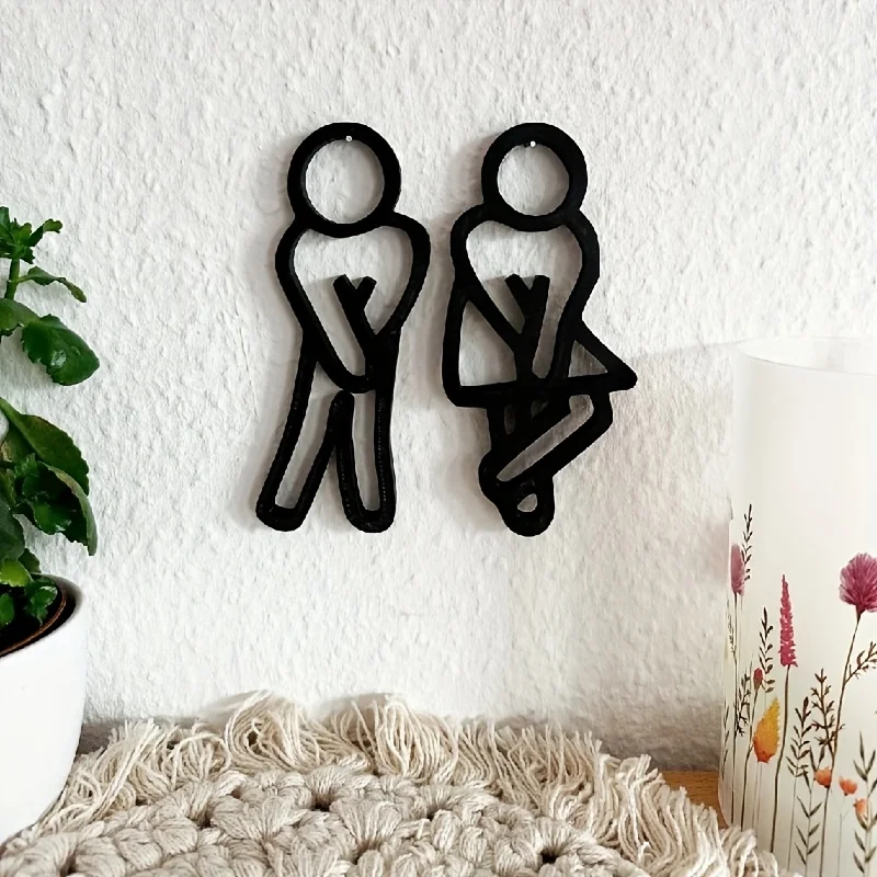 Decorazione per cartelli per porte WC, cartelli per WC moderni per uomini e donne, cartelli per WC, decorazione per contorni, pezzi appesi, toilette per ospiti, bagno