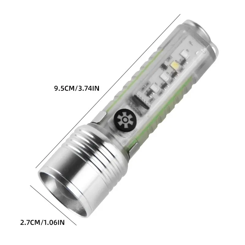 Mini-sleutelhangerzaklamp Type C Snel opladen Multifunctioneel Intrekbaar Waterdicht Fluorescerend Magnetisch Waarschuwing Campingflitser
