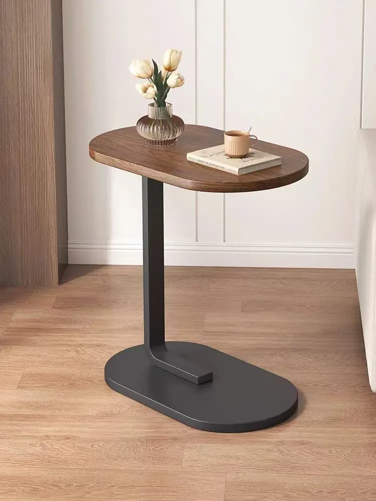 Mesa lateral pequena, mesa de centro de madeira em forma de c, bandeja de tv para comer, mesas de sofá para espaço pequeno, sala de estar