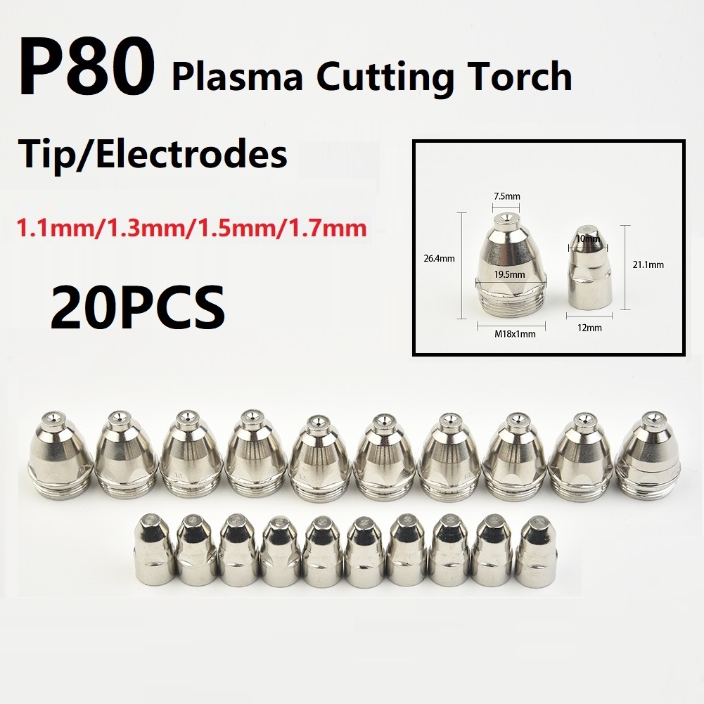 Tochas de corte de plasma p80, corte consumível 60a 80a 100a p80 cnc, ponta de tocha de plasma, substituição de bicos de soldagem, 20 peças