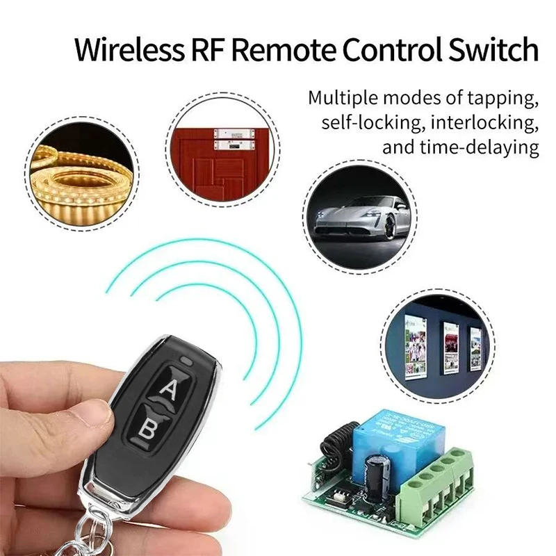 Control remoto RF433Mhz interruptor de luz inalámbrico DC 12V 1CH 10A transmisor receptor de relé para puerta cerradura electromagnética módulo DIY