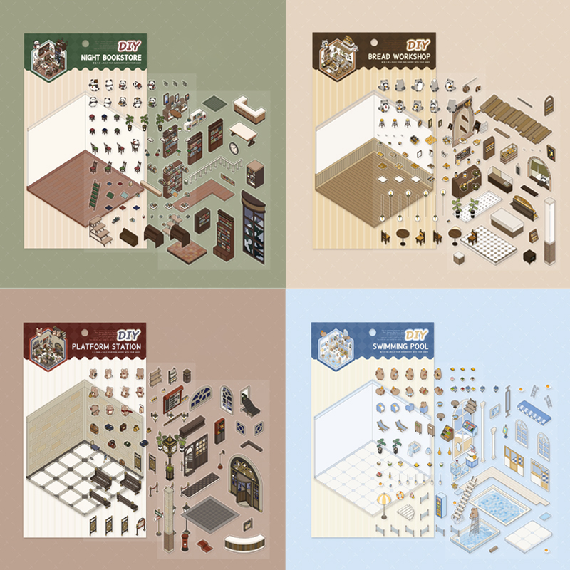 นายกระดาษ, 2 ชิ้น/แพ็ค, ชุดสติกเกอร์ PET, วัสดุตกแต่งสมุดภาพ, เบเกอรี่, ร้านหนังสือ, สติกเกอร์ภูมิทัศน์สถานี