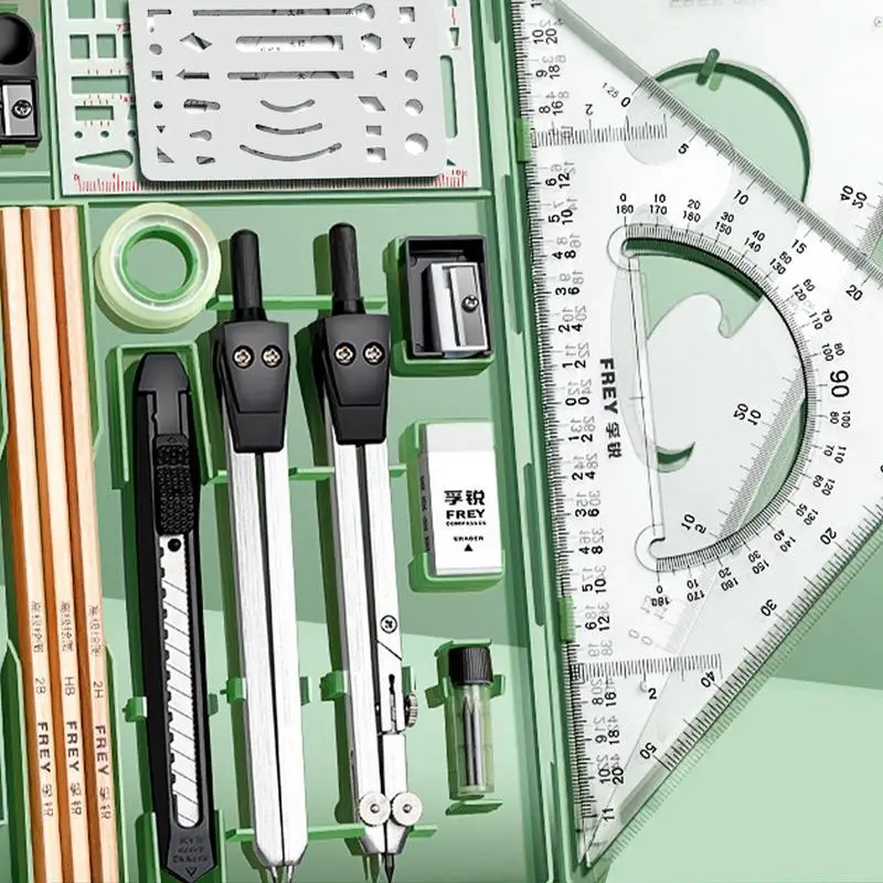 Kit de dibujo, juego de herramientas de dibujo geométrico, regla triangular, brújula, transportador, suministros de dibujo, lápices de dibujo de arquitectura