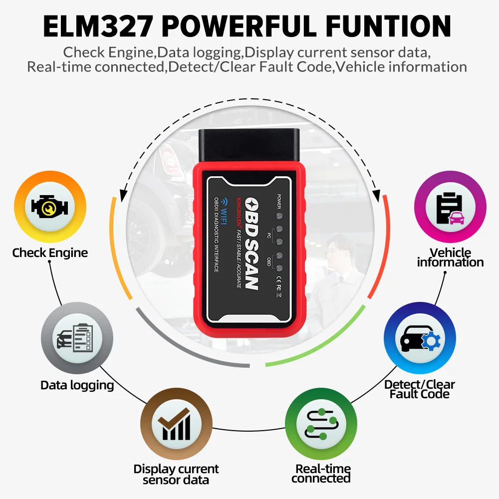 KINGBOLEN ELM327 compatible con Bluetooth V1.5 PIC18F25K80 ATAL y ATPPS 4mHz Crystal Wifi para lector de código de torsión OBDII Android/IOS
