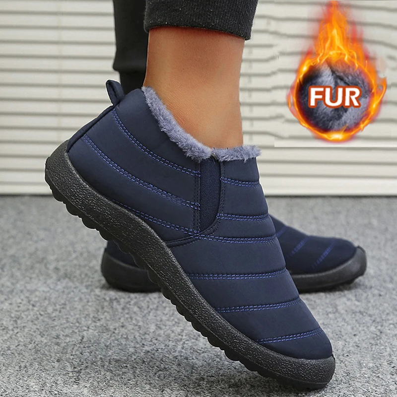 Botas de nieve para hombre, botines de talla grande para hombre, botines sin cordones, botas de invierno de piel cálida, zapatos de trabajo con plataforma para hombre, calzado