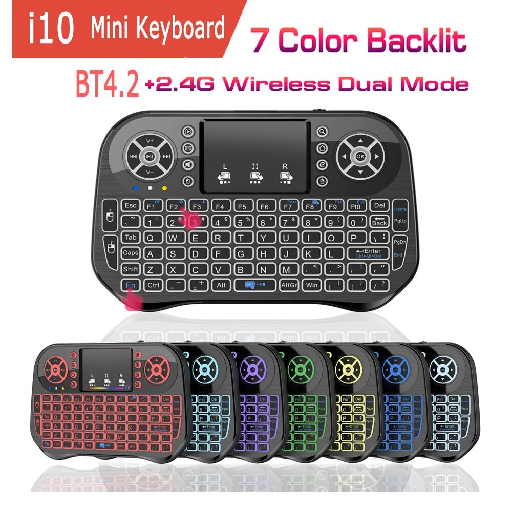 Bezprzewodowa mini klawiatura Bluetooth 2.4G podwójny tryb podświetlany angielski rosyjski francuski hiszpański portugalia dla Android TV Box projektor PC