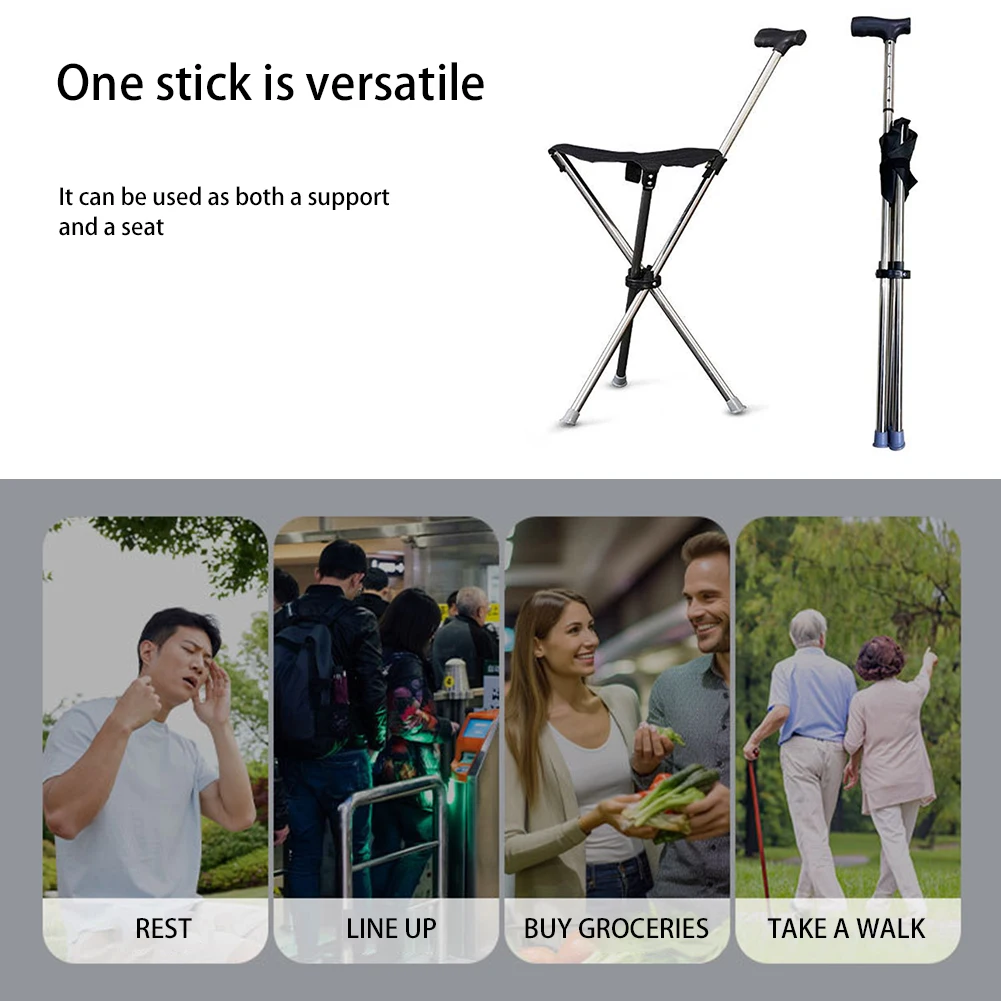 Outdoor collapsible cane chair elderly walking stool light mountaineering cane crutches stool