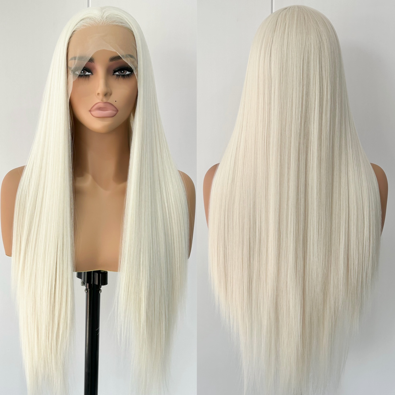 Blonde pruik Rechte synthetische kant Lijmloze pruik Lang blond synthetisch haar Kanten pruiken voor vrouwen Platina wit blond
