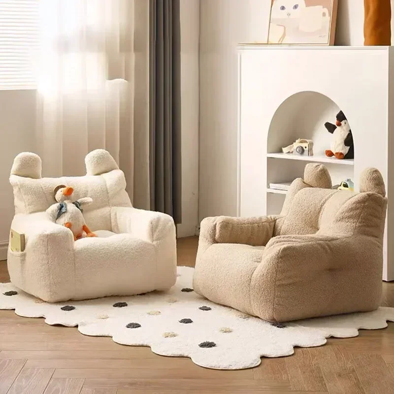 Children's Small Sofa Chair Cute Mini Seat Baby Reading Lazy Dwarf Sofa Cotton Linen Lamb's Wool Fabric Small Balcony Seat
