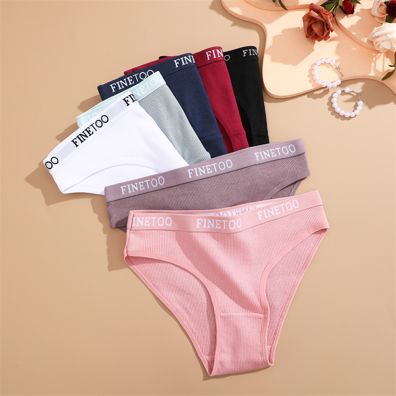 FINETOO 4Pcs Хлопок Полосатый Нижнее Белье Женщины Трусики Письмо Пояс Брифы Дамы Низкая Талия Нижнее Белье Твердые Дышащие Трусы