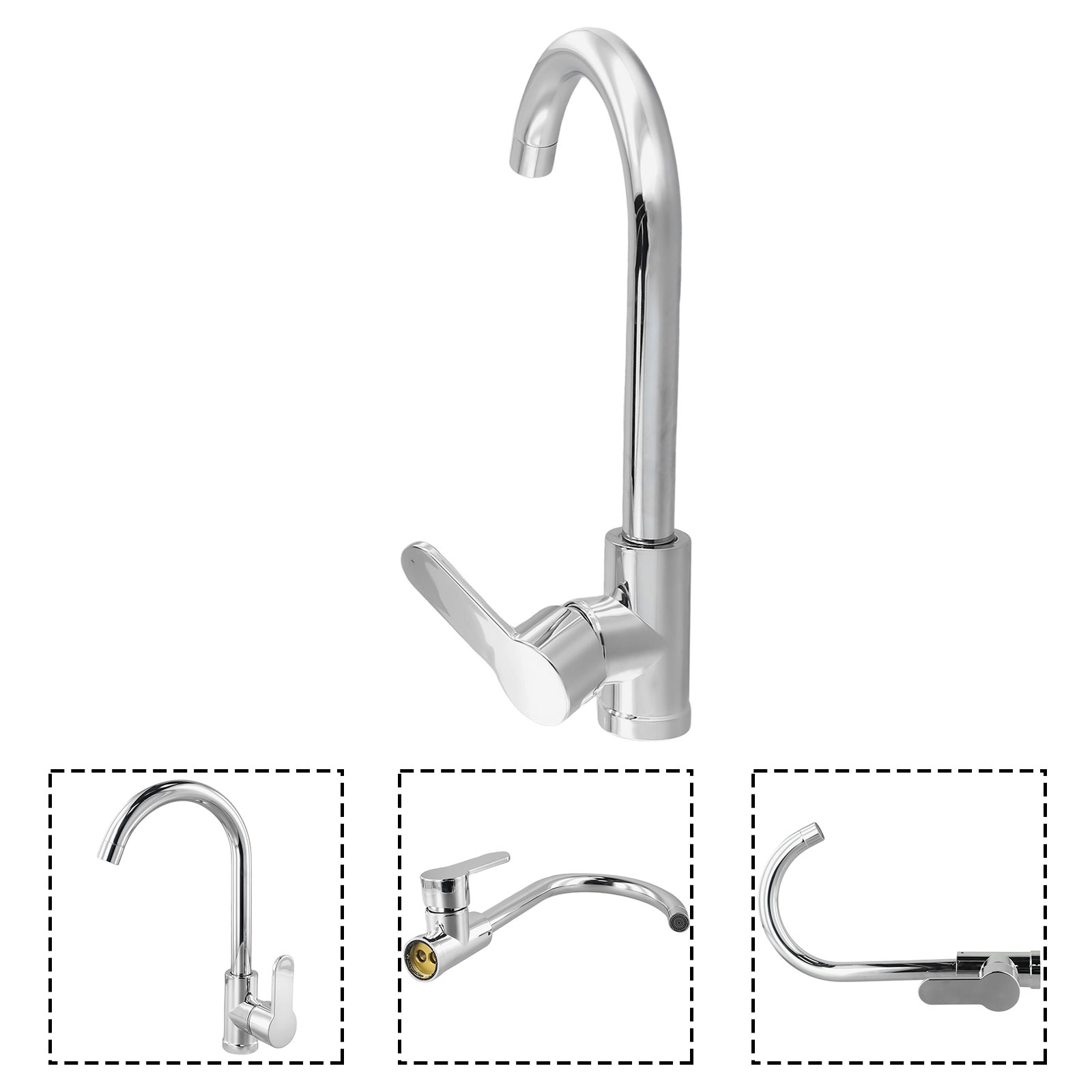Kitchen Sink Faucet Cold Hot Mixer Tap Deck Mounted Swivel Tap Polished Chrome Plated Sprayer Single Handle Bathroom Faucet