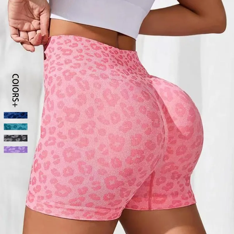 Leopard Print Shorts Frauen Schlank Nahtlose Leggings Hohe Taille Hüfte Heben Stricken Gym Laufen Hohe Elastische Yoga Mode Hosen