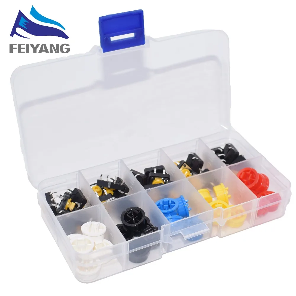 5 cores 12*12*7.3mm micro interruptor botão tato tampa tátil botão interruptor momentâneo 25 pçs/set