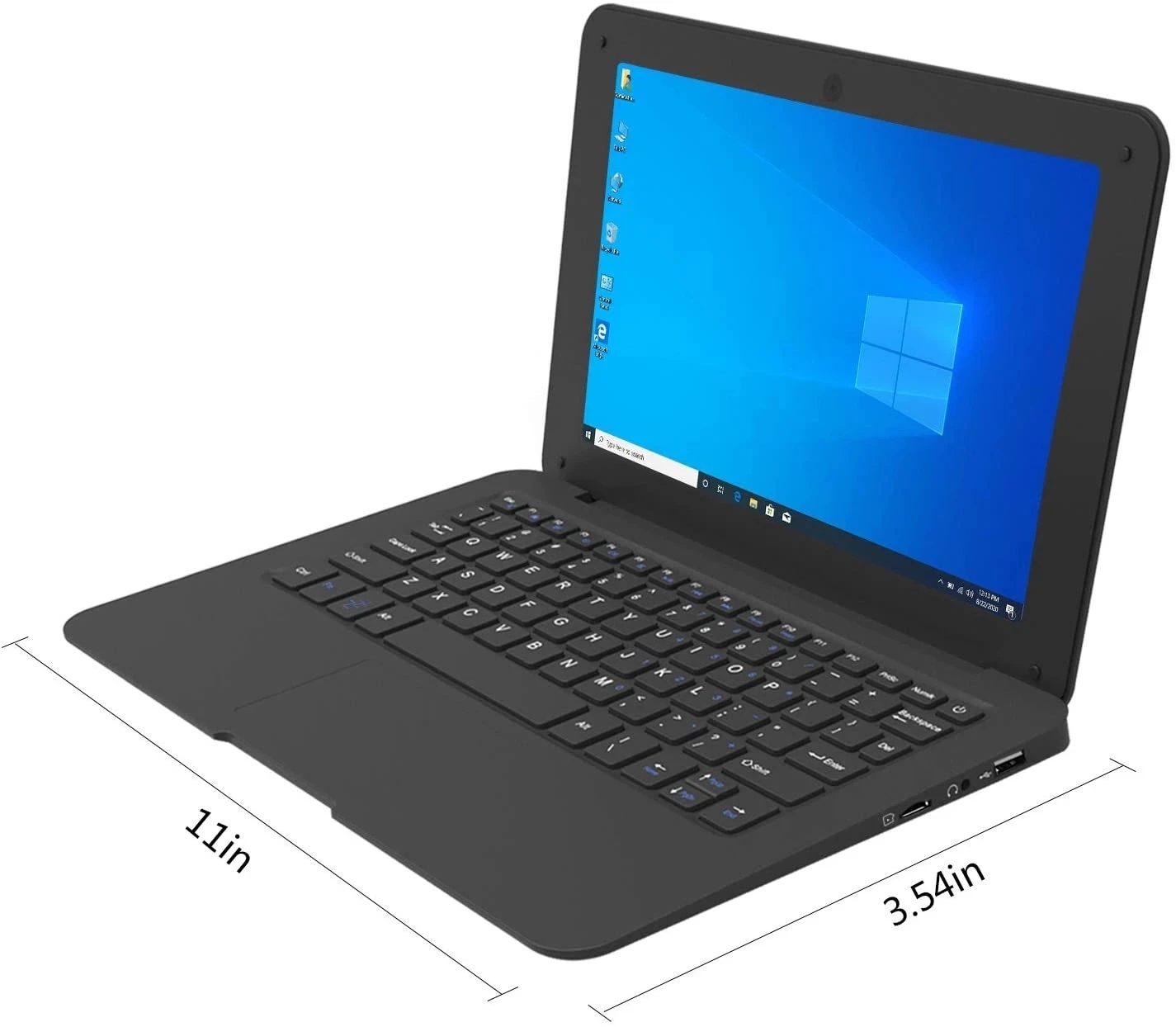 Computadora portátil de 10,1 pulgadas Windows 10 OS preinstalado Quad Core 3GB + 64GB Netbook HDMI Webcam Office (negro)
