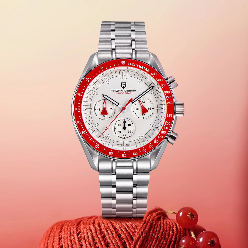 Pagani design novo relógio masculino cronômetro espelho de safira relógio de quartzo vermelho para homem à prova dwaterproof água luminosa relogio masculino 2025
