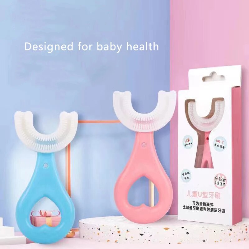 U자형 어린이 칫솔, 아기 치아 청소 칫솔질 기구, 어린이 구강 청소 칫솔, 칫솔질 도구, 2 개