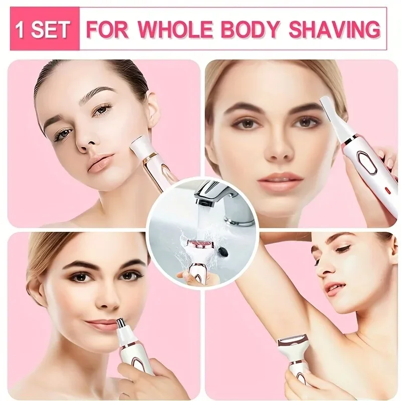 เครื่องโกนหนวดไฟฟ้าเลดี้ 4 In 1, เครื่องกําจัดขนตามร่างกาย, มีดโกนทริมเมอร์ไร้สายไม่เจ็บปวด, ของขวัญสําหรับผู้หญิง