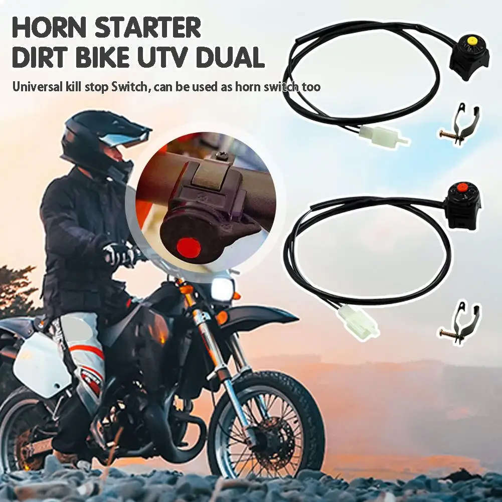 Universal Motorcycle Kill Stop Red Push Button Horn Starter Dirt Bike ATV UTV Dual Sport For 22mm Handlebar Mounted Bars