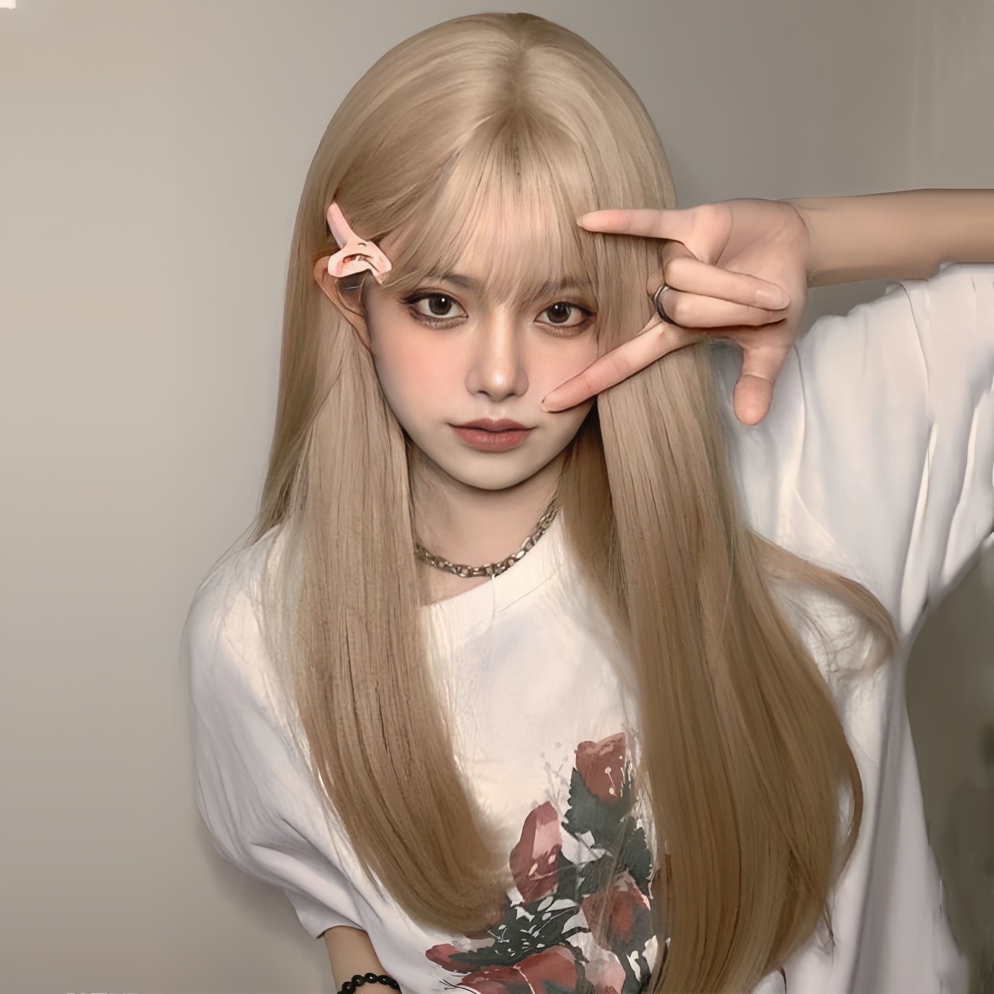 Mode Pruik Vrouw Lang Steil Haar Air Pony Temperament Trim Gezicht Zwart Beige Lang Haar Synthetische Vezel Full Head Cover