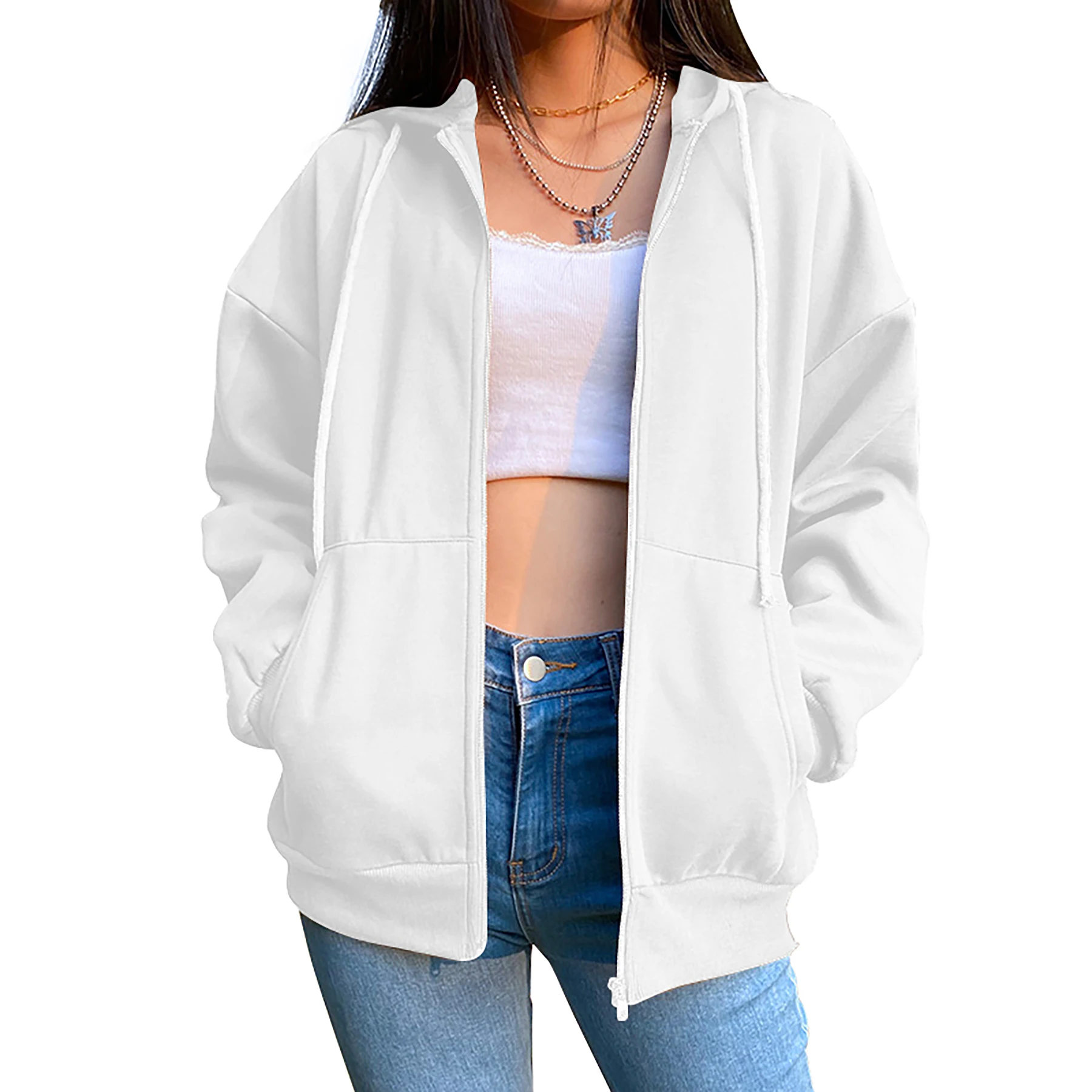2024 Sudadera para mujer, cárdigan con cremallera, Sudadera con capucha, moda informal, versátil, abrigo de Color sólido, deporte de Fitness, trote, ropa superior para mujer