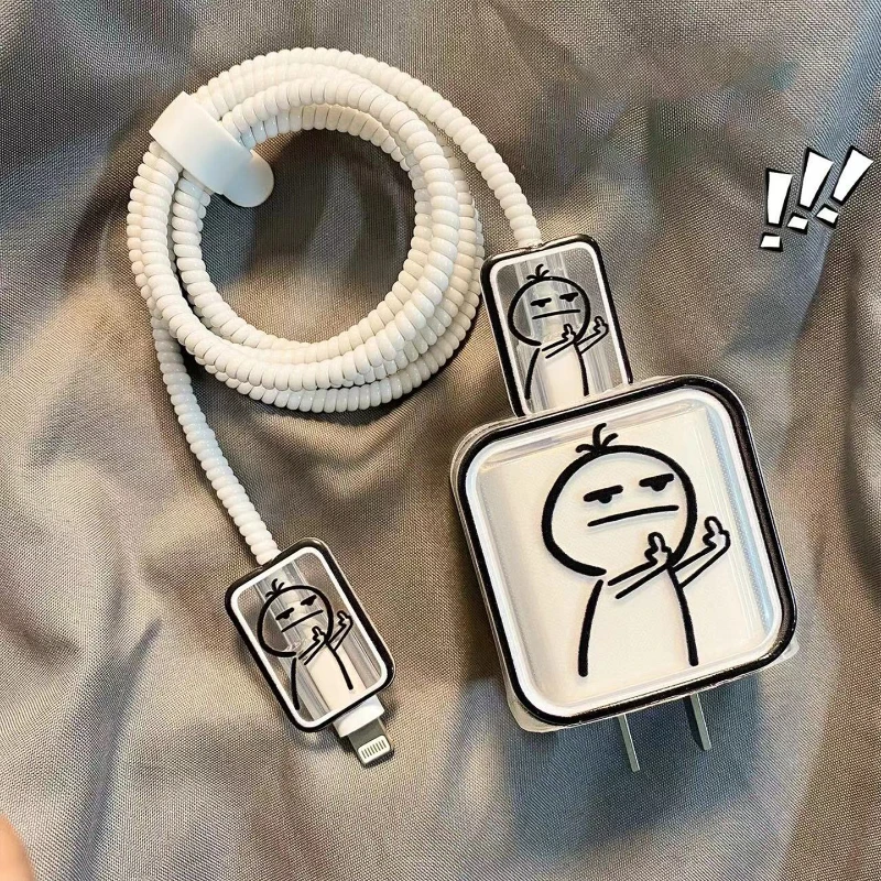 Funda bonita de línea creativa para iPhone 15, 14, 13 Pro Max, cargador de 18/20W, Protector de carga, enrollador de cable de datos, cubierta artística de línea Simple