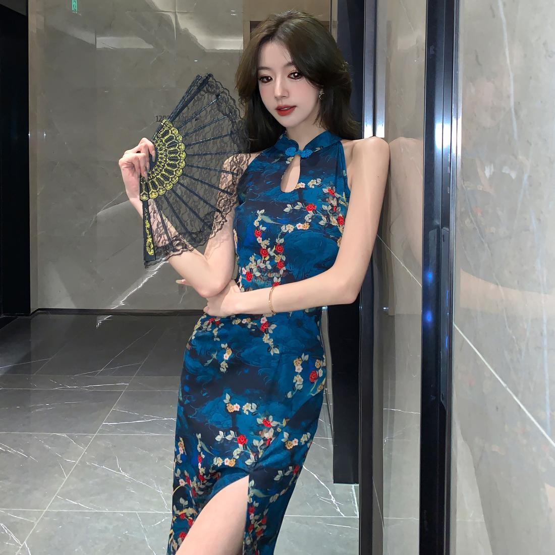 Robe Qipao chinoise améliorée, 150Kg, taille Extra Large, 4XL, grande taille, Slim, rétro, imprimé, vêtements de spectacle de danse orientale