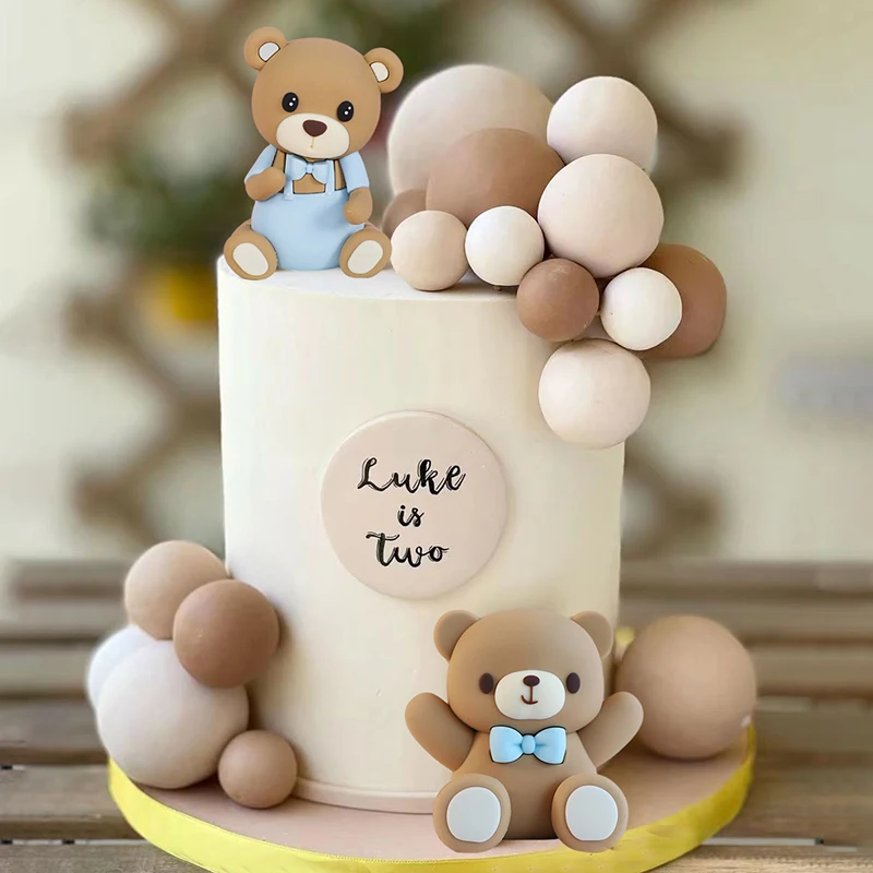 Pink Blue Bear Birthday Cake Toppers Adorable Baby's Happy One 1st Birthday Cake Baby Shower Bear Theme Party Gender Reveals