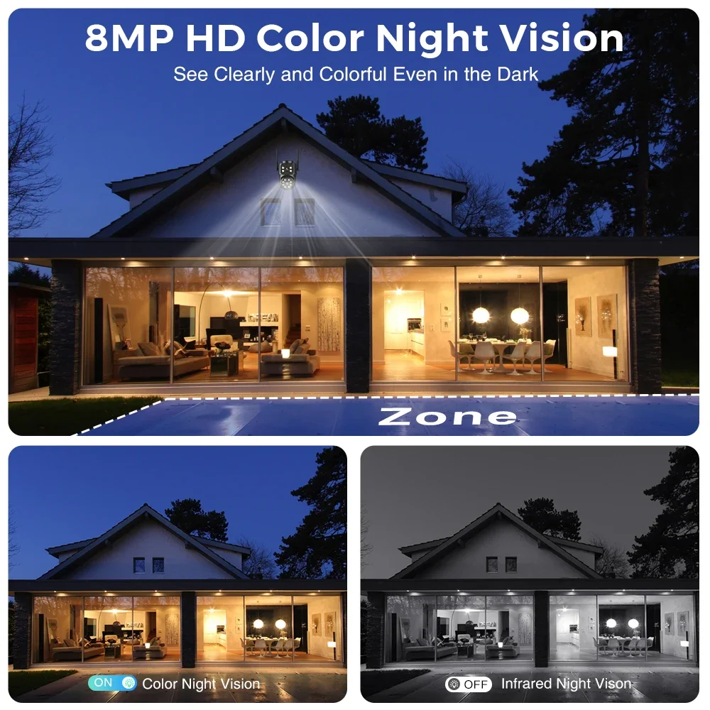 Cámara IP Wifi 4K de 8MP, lente Dual, pantallas duales, cámara de vigilancia en exterior, detección humana negra, visión nocturna, cámara de seguridad ICSEE