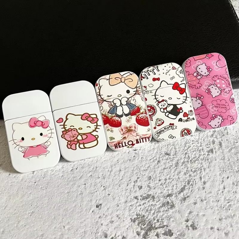 Creative Metal Windproof Cute Hello Kitty Lighter Kawaii MyMelody Kuromi Cinnamo Sanrioed Red Flame Lighters Fast Delivery Gift