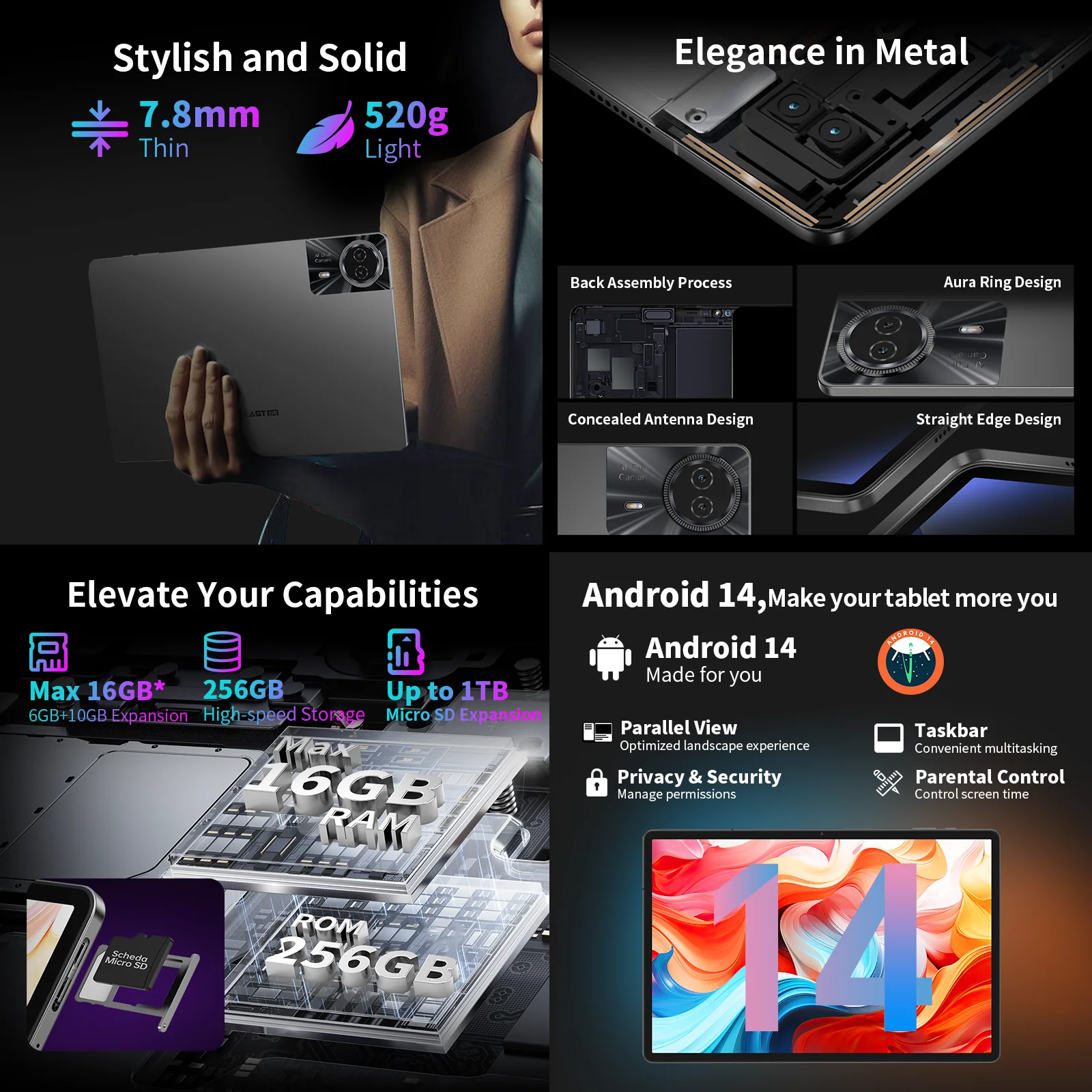 Teclast-T50 Plus Android 14 Tablet, 11 ", taxa de atualização 90Hz, T620, 8 Core, CPU Max, 16GB RAM, 256GB ROM, Dual 4G LTE, GPS, 8000mAh