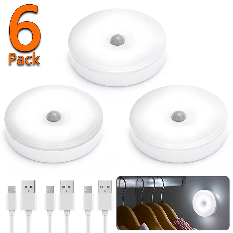 Luces LED con Sensor de movimiento, inalámbrico, recargable por USB, funciona debajo del gabinete, iluminación en estante, exhibición, luz para mostrador de armario
