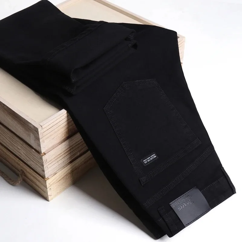 Jeans da lavoro neri vintage primavera autunno uomo casual pantaloni in denim da lavoro classici elasticizzati dritti pantaloni di marca comodi coreani