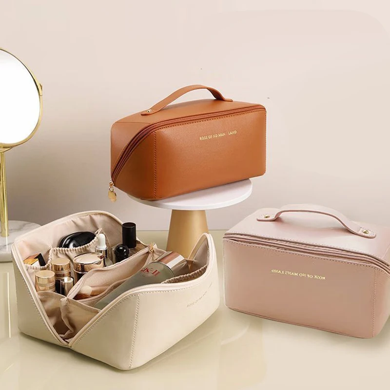 Bolsa de cosméticos de gran capacidad para maquillaje, neceser femenino, estuche de maquillaje, bolsa de almacenamiento, caja organizadora de lujo para mujer, bolsa de viaje con cremallera ﻿