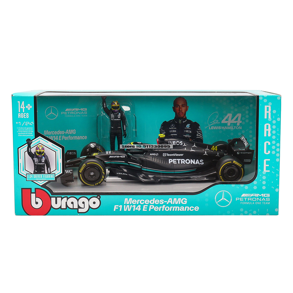 Bburago 1:24 2023 F1 Mercedes-AMG W14+Mueca ganhadora 44 #   Hamilton 63 #   Russell Paint Fórmula 1 Liga Super Toy Car Mode