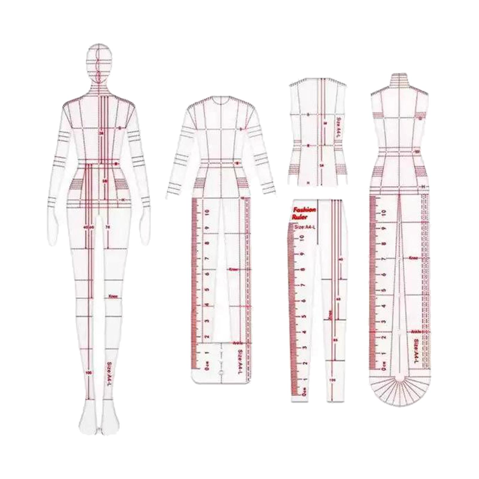 4 Pcs 패션 일러스트레이션 눈금자 일러스트레이션 드로잉 템플릿 패턴 템플릿 제도 양재 의류 새 디자이너