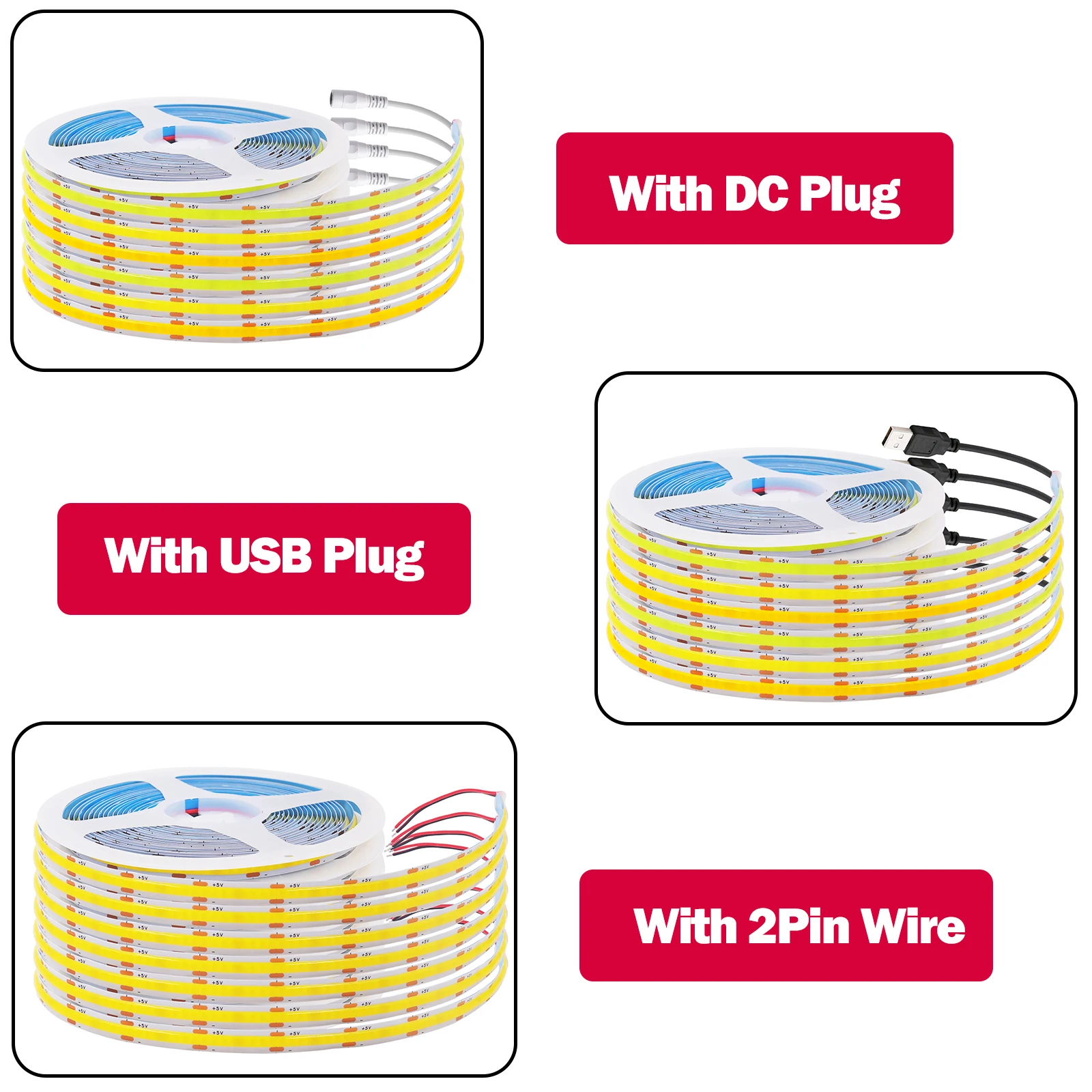 DC5V USB COB Led ストリップライト白/ピンク/赤/黄/アイスブルー/グリーン 8 ミリメートル 320LEDs/M 柔軟なナイトライト家の装飾テレビのバックライト