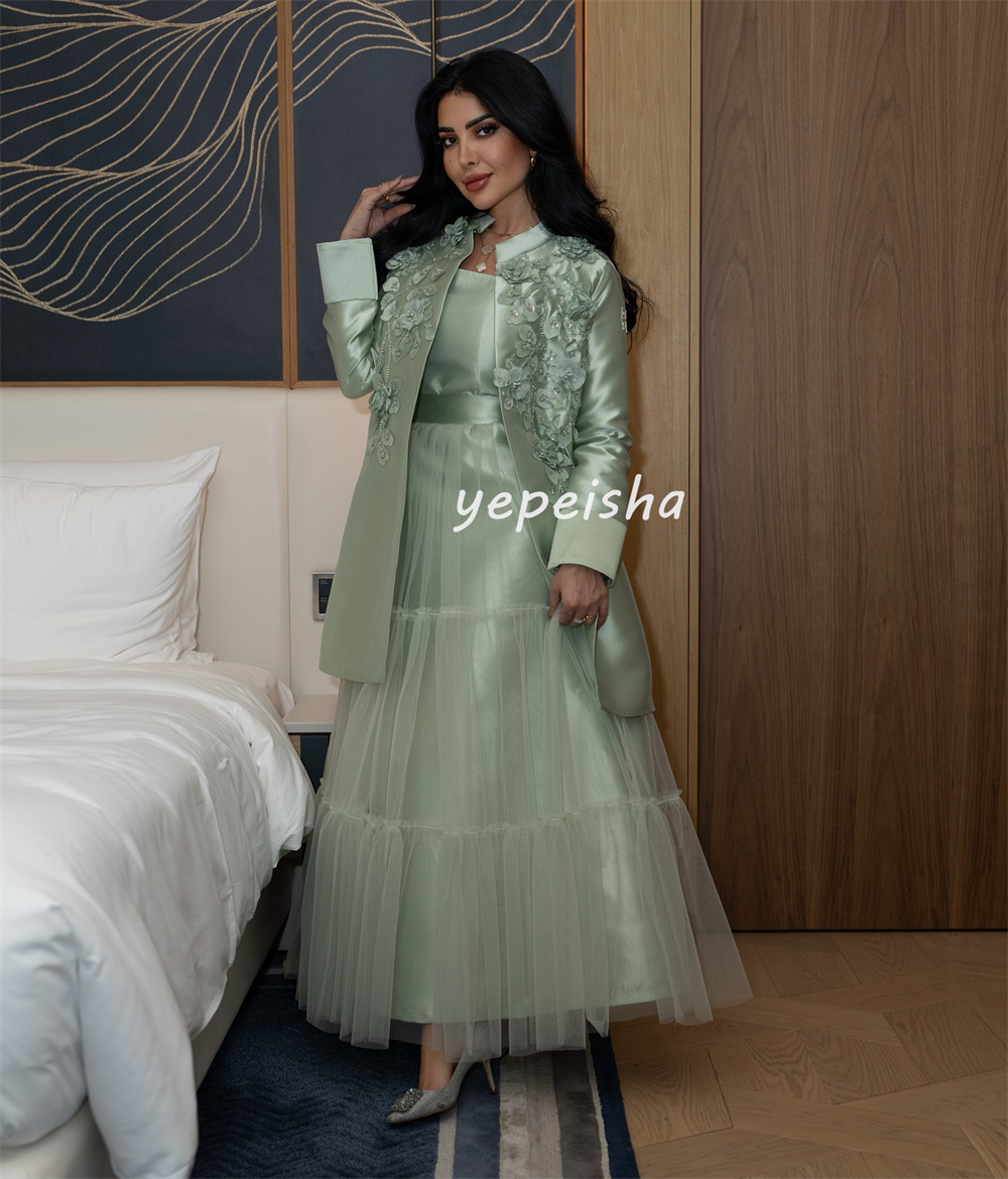 Maßgeschneiderte, komplizierte, exquisite Blumen-Perlen-Applikationen, A-Linie, hoher Kragen, Midi-Kleider, maßgeschneiderte Anlasskleider im modernen Stil