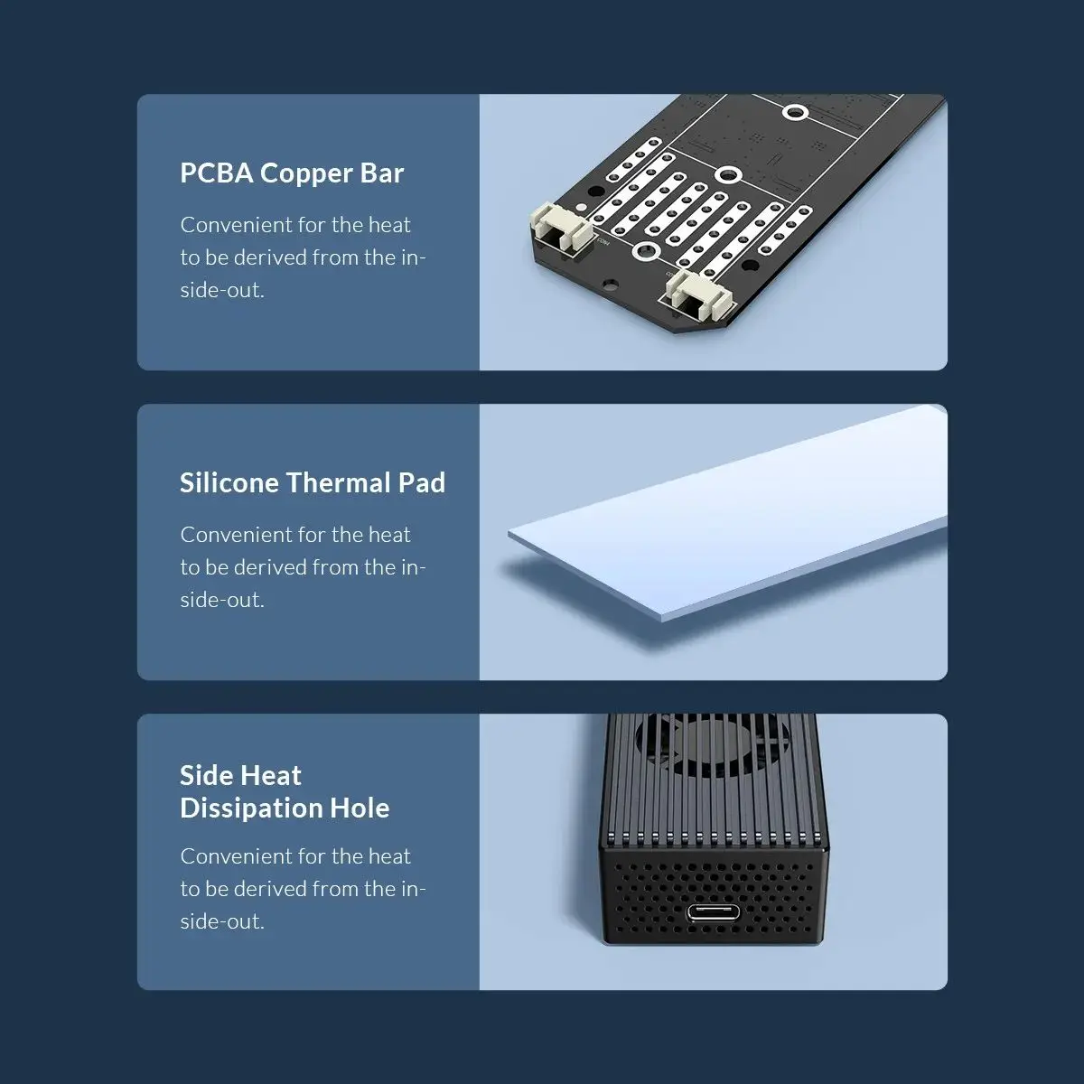 ORICO 20 Gbit/s M.2 NVME SSD-Gehäuse mit integriertem Lüfter Typ-C M2 NVME SSD-Gehäuse für M.2 NVME 2230 2242 2260 2280 SSD