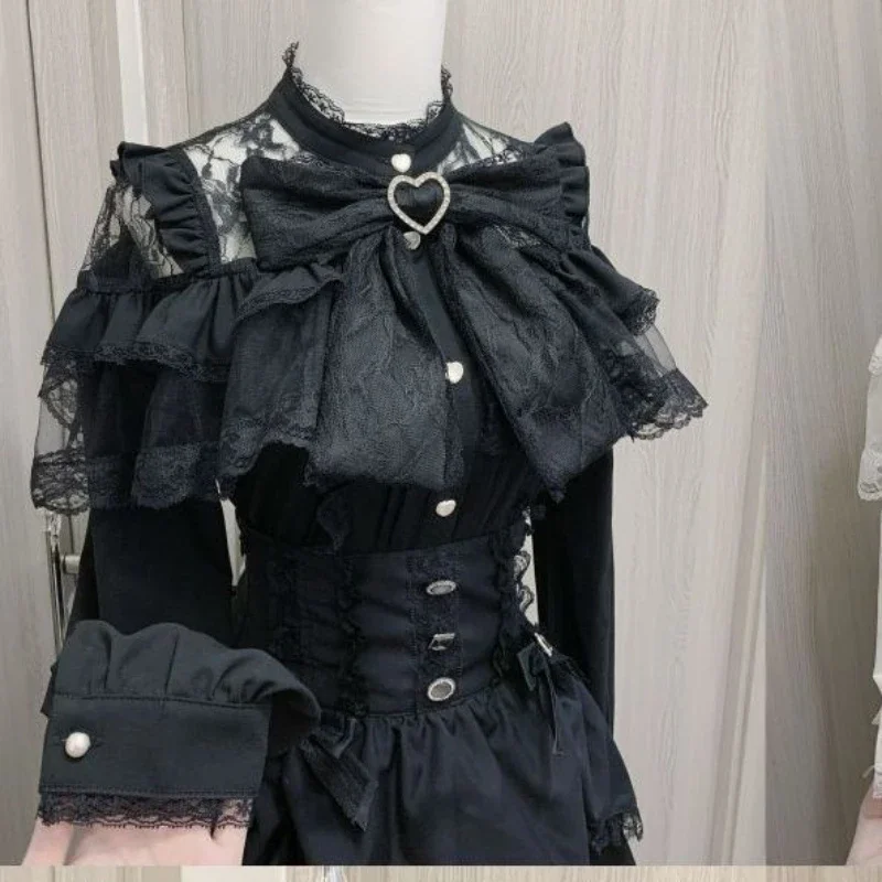 2025 outono ja panese kawaii lolita rendas retalhos blusa harajuku doce jk arco topos casual harajuku camisa leve para mulher