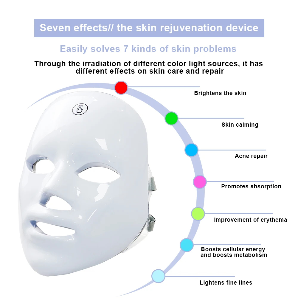 7 colori LED maschera facciale fotonica terapia viso maschera per la cura della pelle terapia antiacne ringiovanimento della pelle rimozione delle rughe maschera di bellezza del viso
