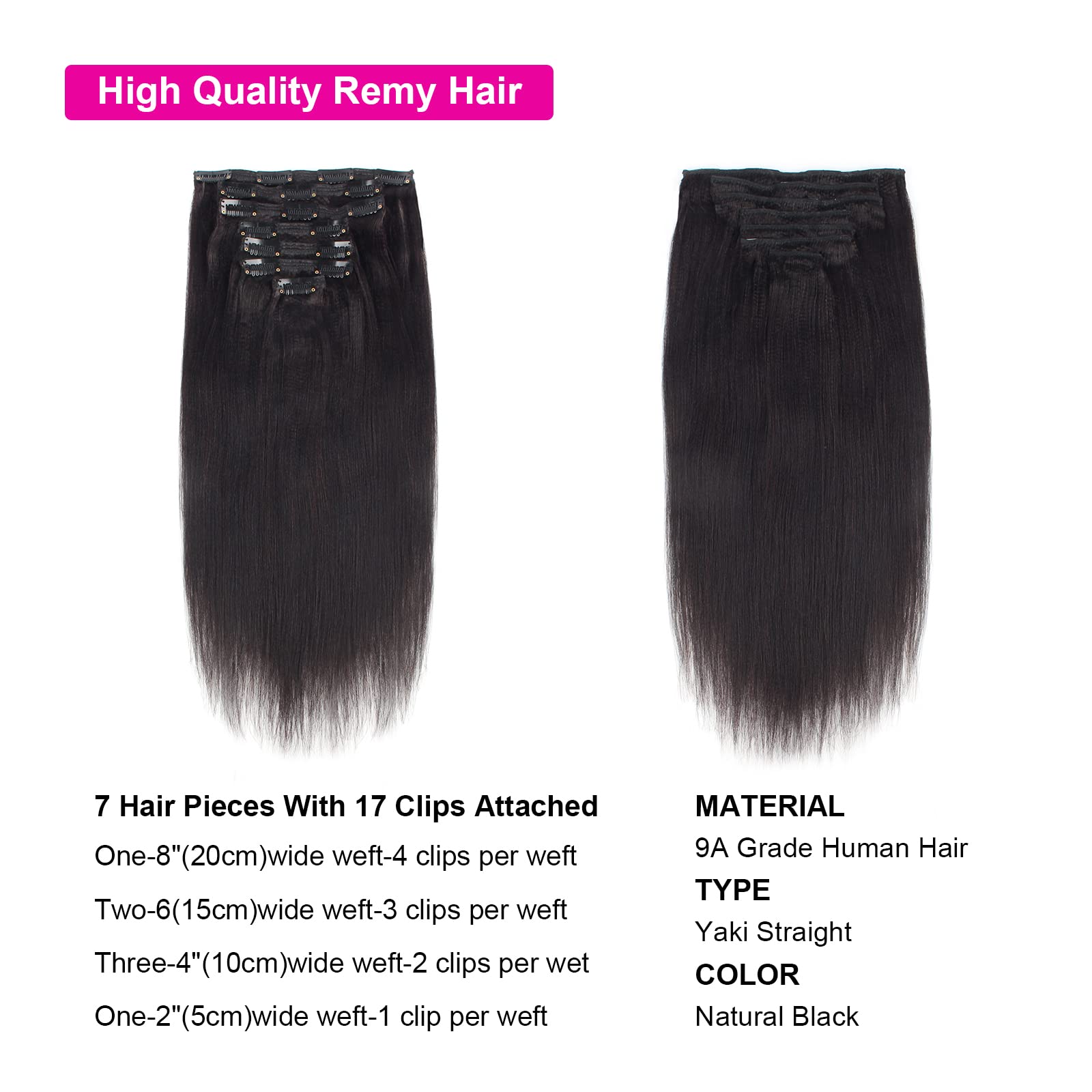 Yakiตรงคลิป 100% Human Hair Extensions Double Weftตรงคลิปในส่วนขยายของผมมนุษย์ 12-26 นิ้วสําหรับผู้หญิง