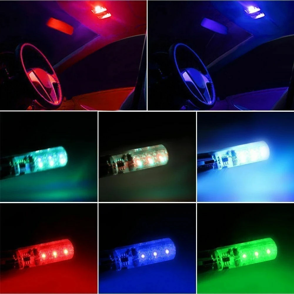 1SET T10 W5w RGB Bulbs 194 168 5050 Festoon Dome Light Wedge Side Led SilicaGel LED Remote Controller Lamp 12v