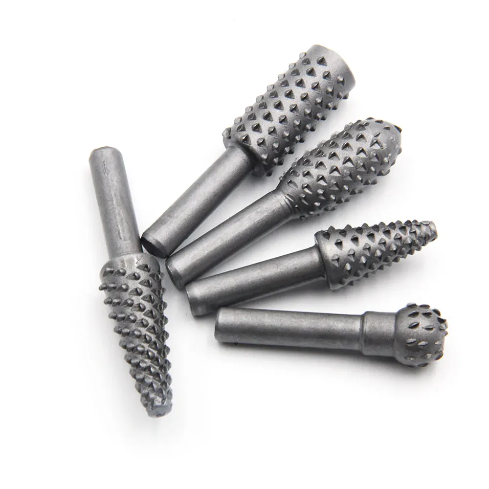 5pc 실버 목공 늑대 치아 스틱 로타리 파일 DIY 연삭 도구 액세서리 세트 전기 그라인딩 헤드 도구