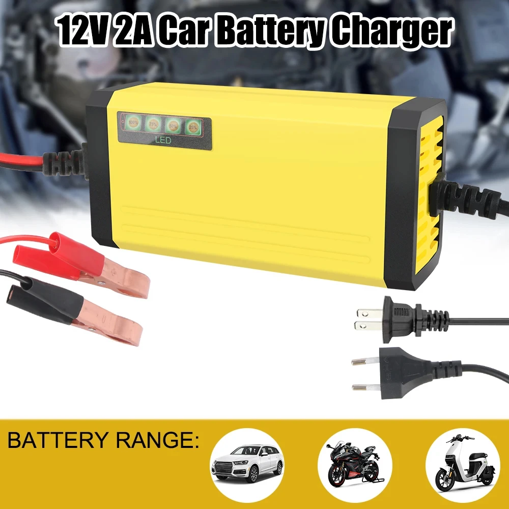 Ładowarka samochodowa 12V 2A Ładowarka naprawcza 220V Power Puls Ładowarka do akumulatorów kwasowo-ołowiowych na mokro i sucho Wyświetlacz LED Ładowarka do akumulatorów samochodowych