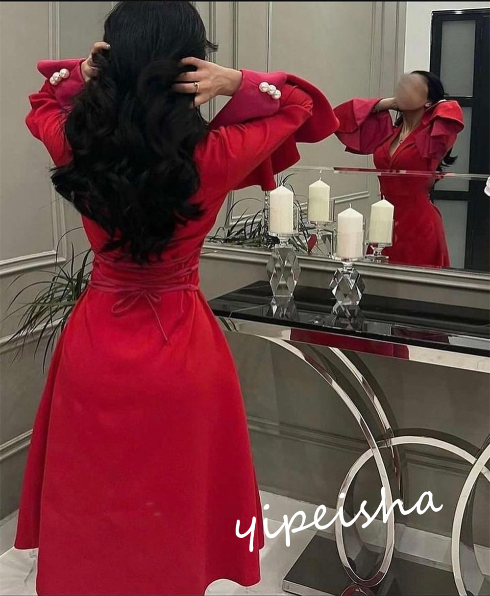 Personalizado jiayigong clássico estilo moderno formal noite com decote em v a linha botão veludo vestidos de ocasião sob medida