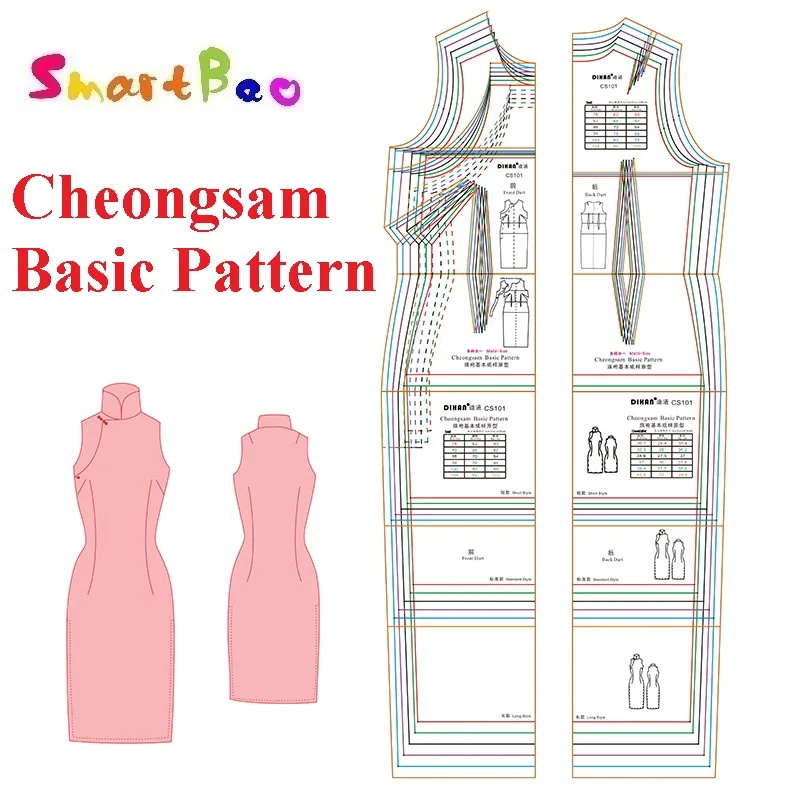 Modern Cheongsam Sewing Pattern Ruler Transparent Plastic Basic Pattern of Qipao with Multi-sizes in One