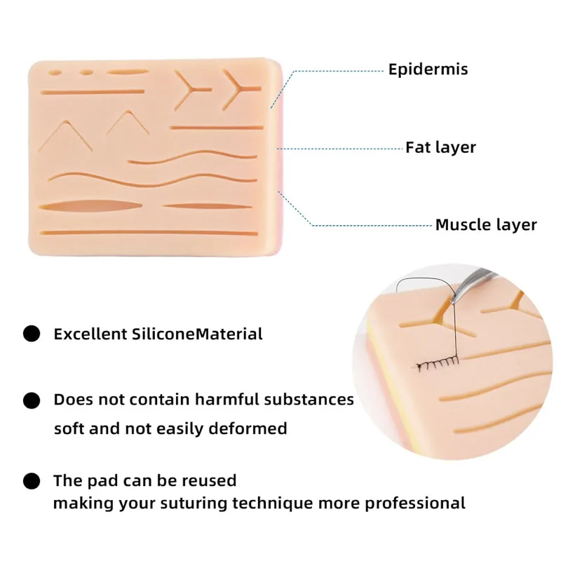 Modello di sutura traumatico per pratica di sutura Modello di sutura traumatica con ferita in silicone Riutilizzabile per sutura chirurgica Annodatura Modello didattico in silicone