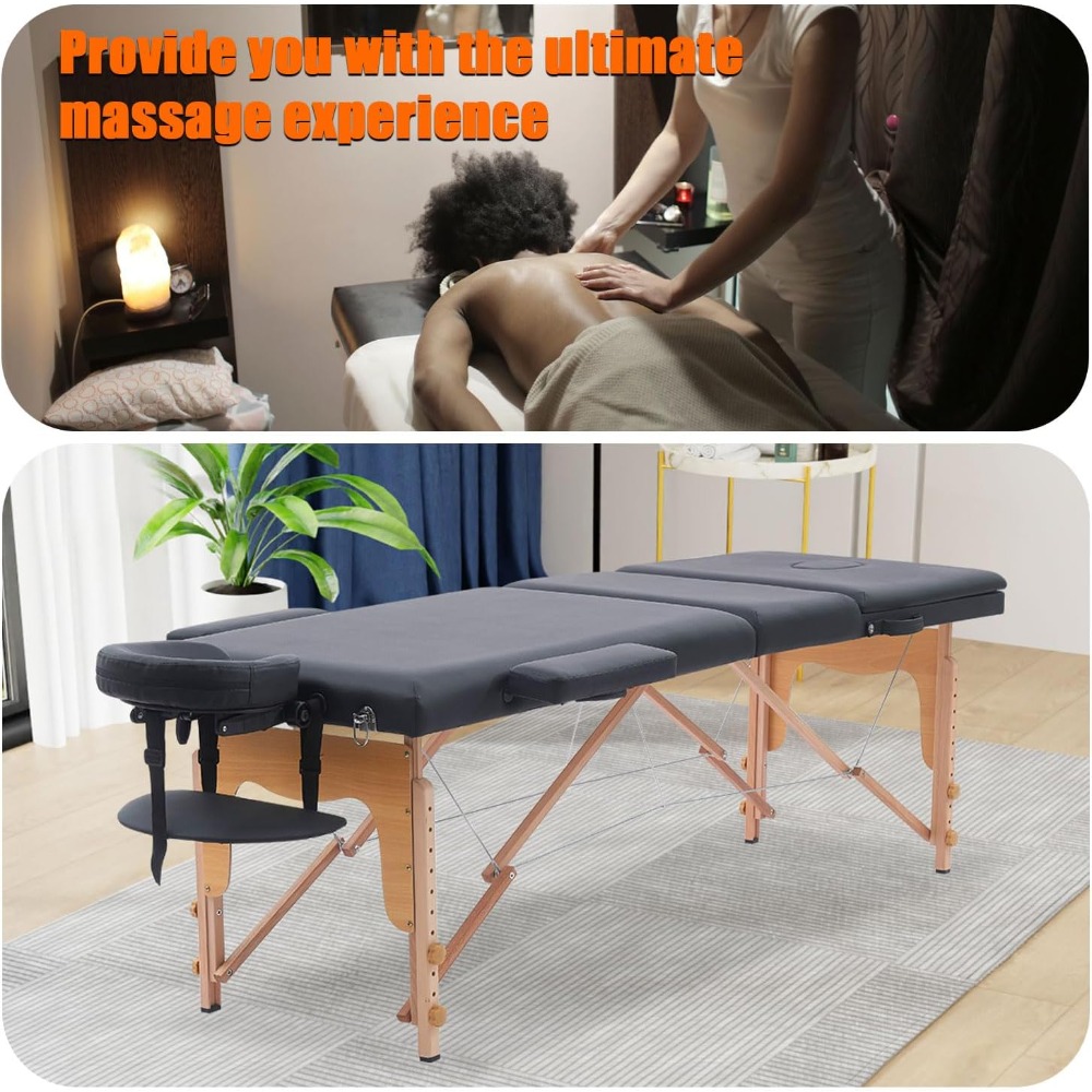 Portable Massage Bed with Neck Stretcher, 84 inch Folding Massage Table for Eyelash Extensions & Beauty Tattoo (Black)