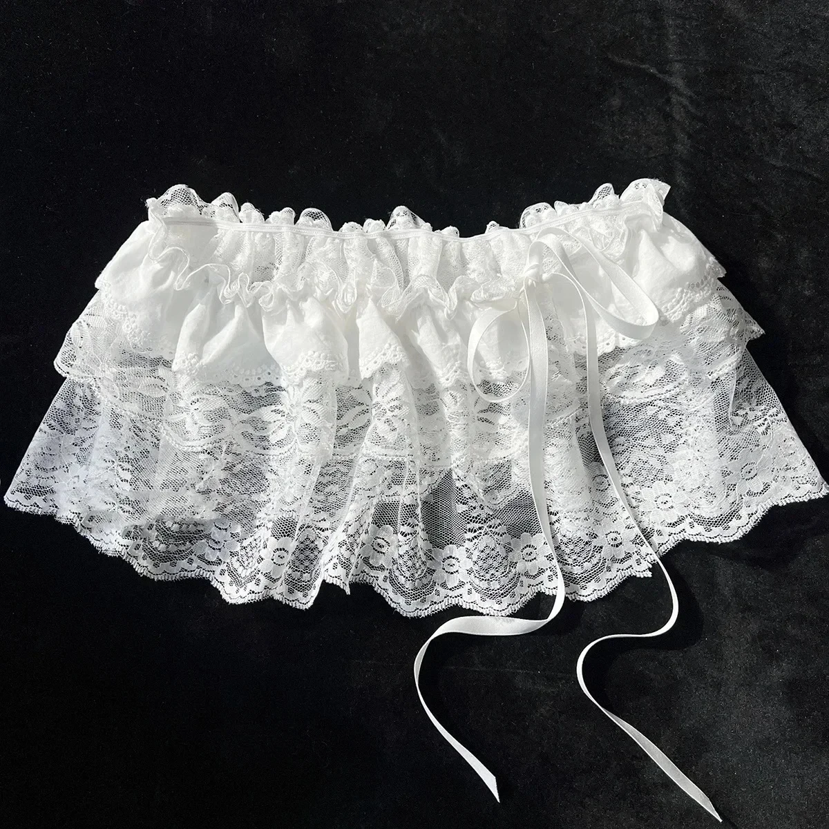 เกาหลี Ins Blogger ที่ไม่ซ้ํากันลูกไม้ Layered Gauze กระโปรงลูกไม้ Trim A-Line สั้นผ้ามินิเอวกระโปรง Harajuku สาวกระโปรงสีขาว